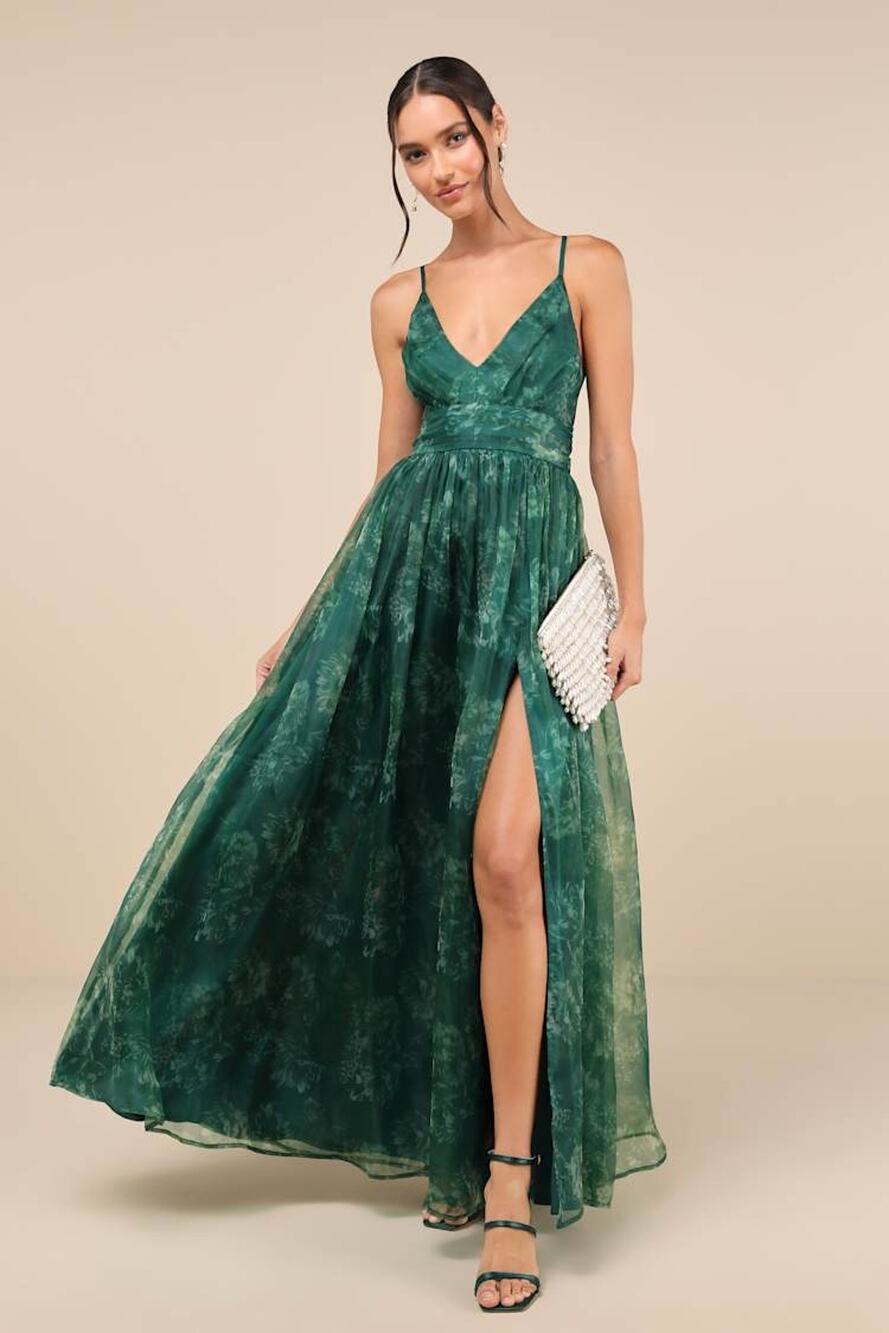 NWT Lulus Romance That Wows Green Floral Print Organza Maxi Dress Wedding Sz XL